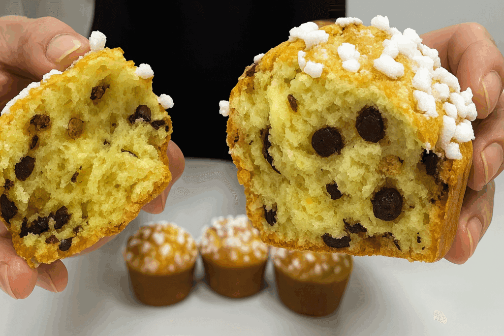 Non avevo voglia di fare un panettone vero… così sono nati questi muffin che lo ricordano tantissimo. Si fanno in un attimo e spariscono subito!