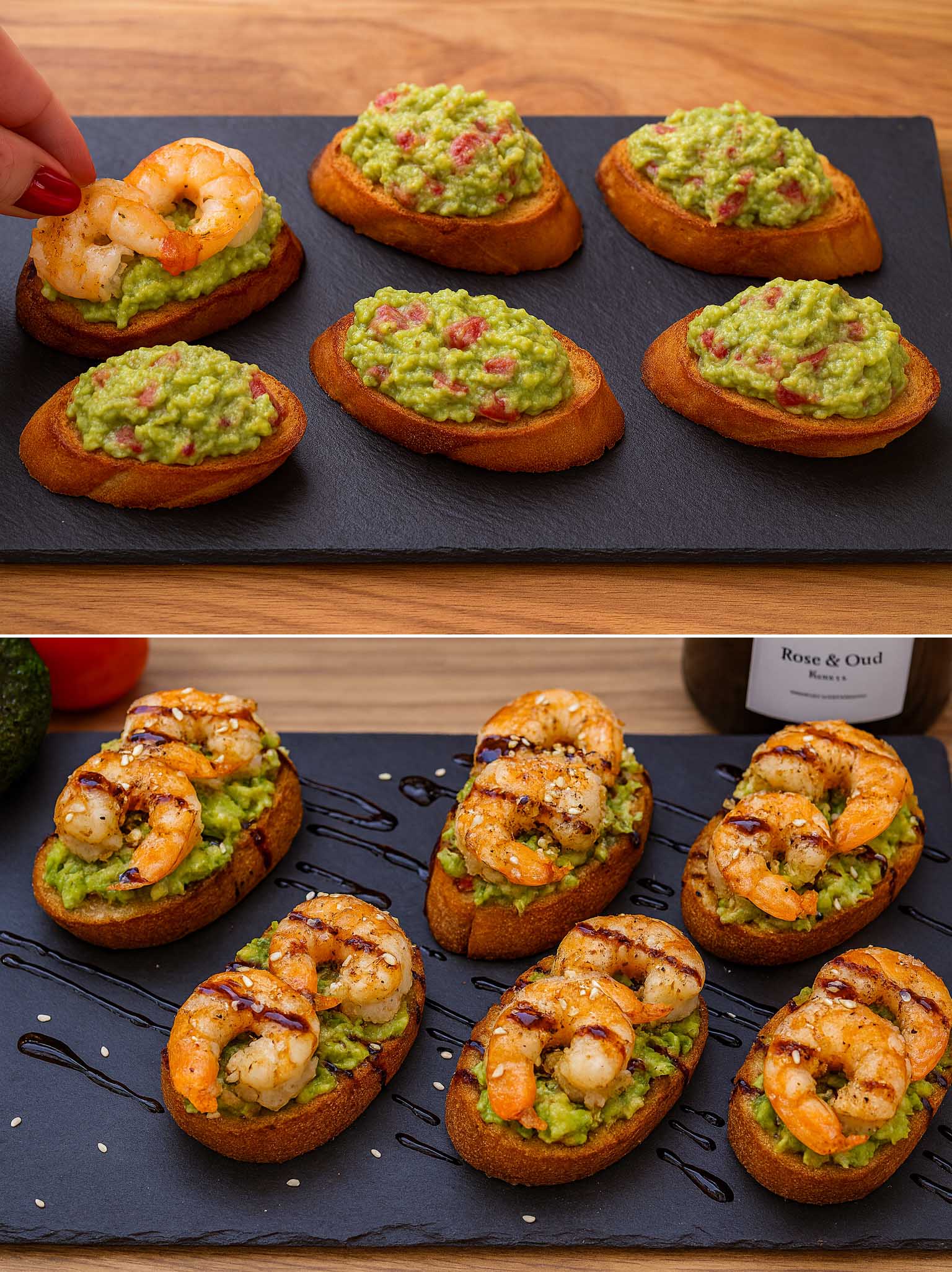 Bruschette di gamberetti e avocado