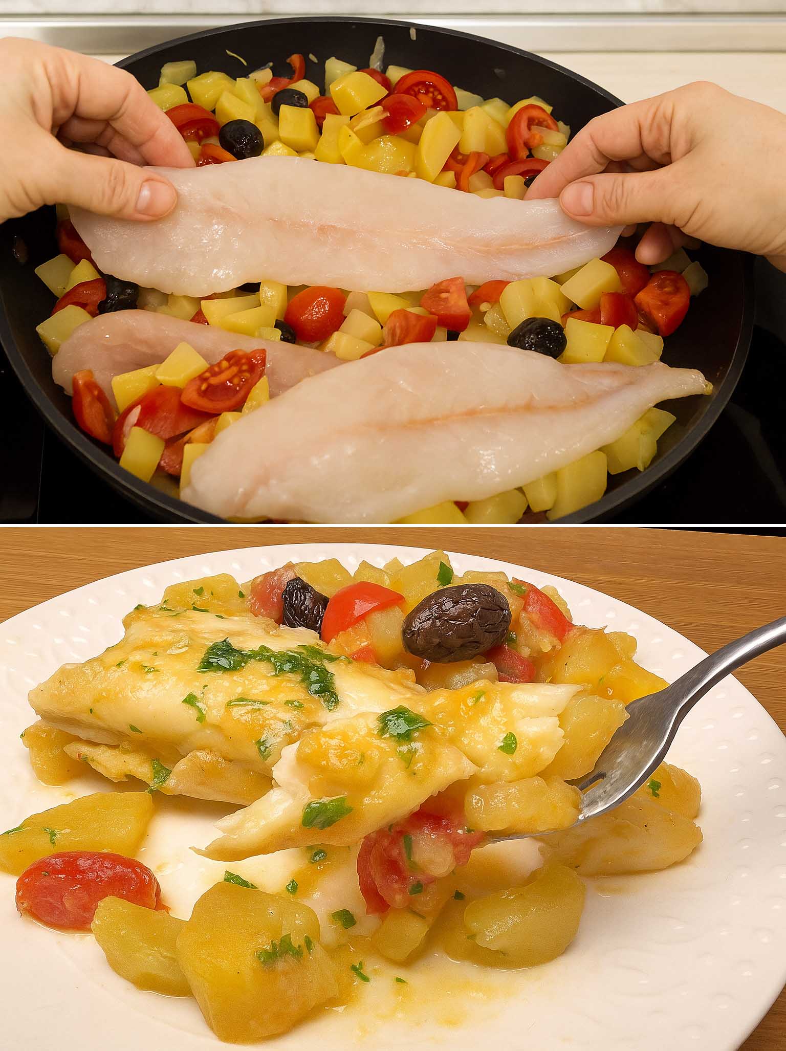 Merluzzo con patate e olive