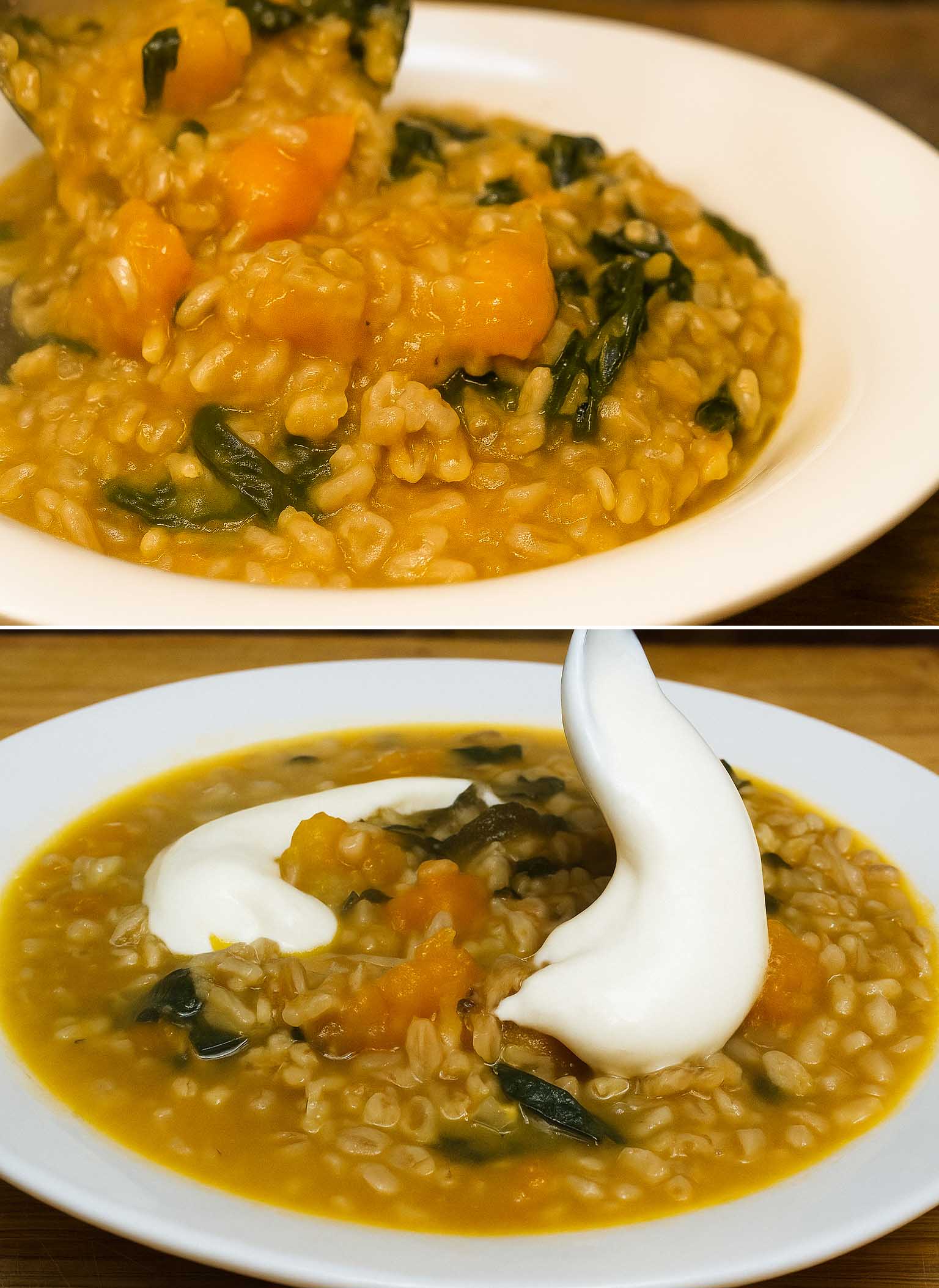 Zuppa di cavolo, farro e zucca