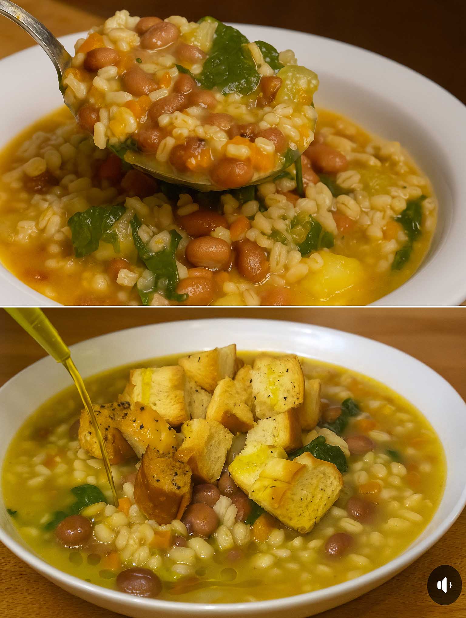 Zuppa di orzo, cime di rapa e fagioli