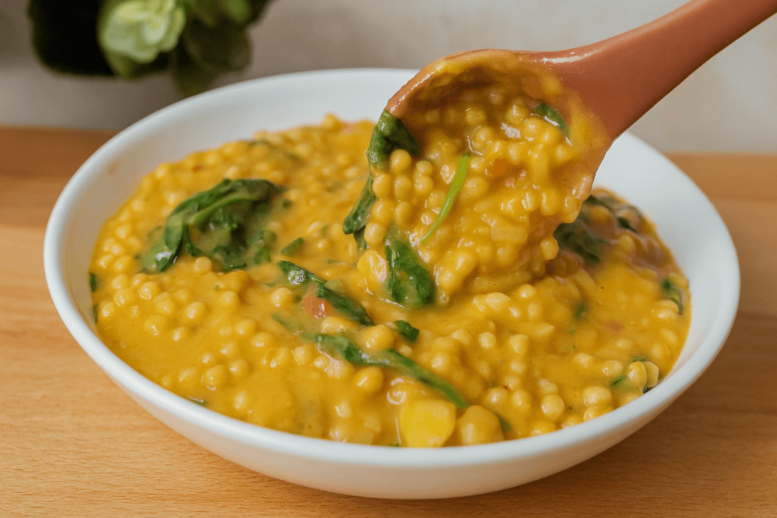 Fregola con ceci e spinaci