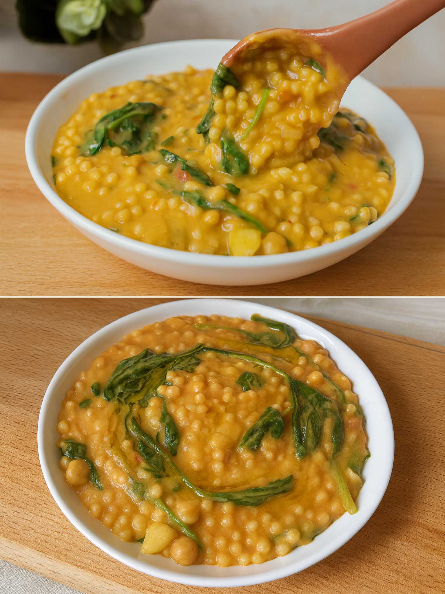 Fregola con ceci e spinaci