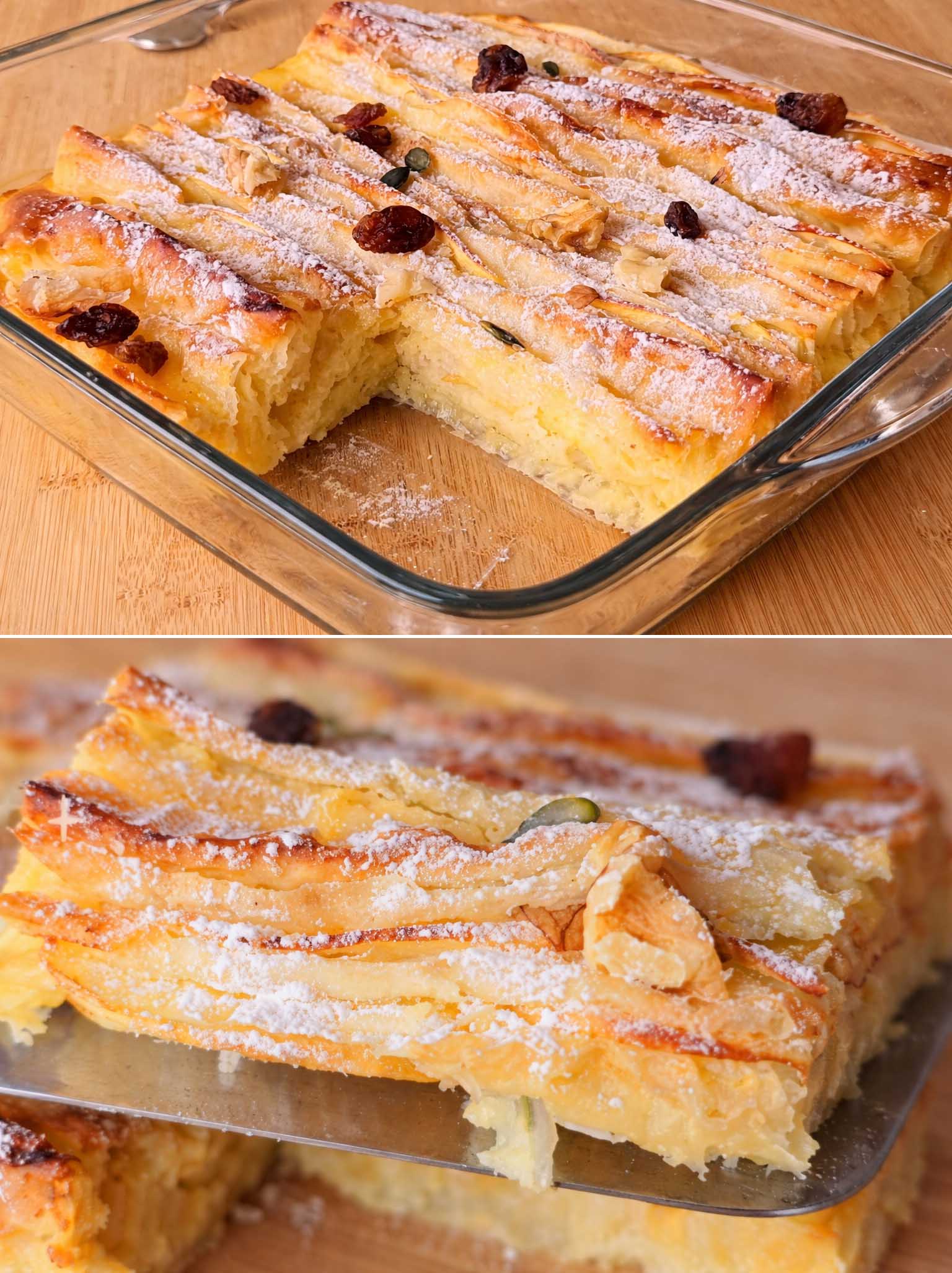 Torta di pasta fillo, mele e uvetta