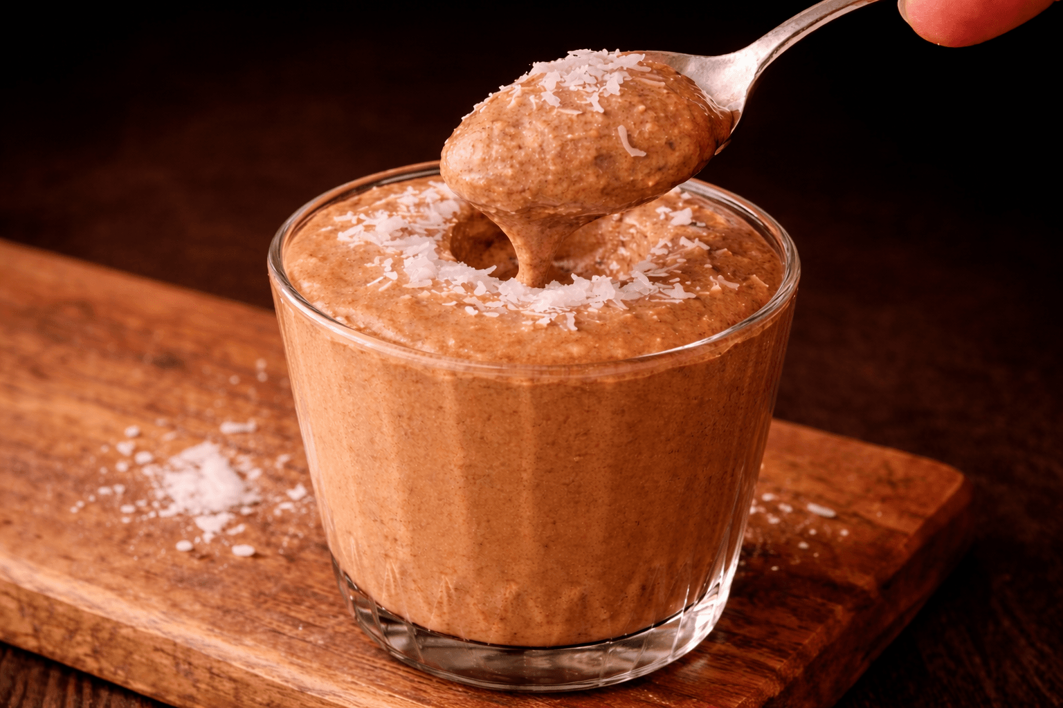 Dessert al latte di mandorle, cacao e chia
