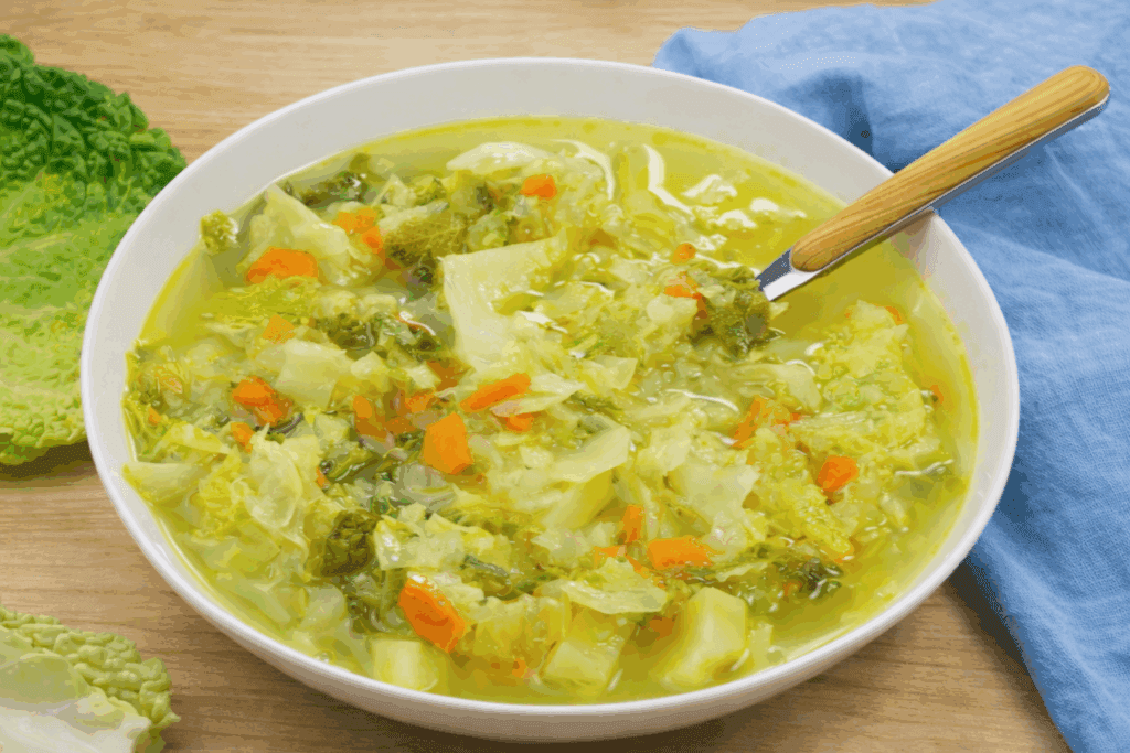 Una zuppa di verza ricca di fibre e vitamine, fa bene e la mangio quando voglio dare una pausa allo stomaco
