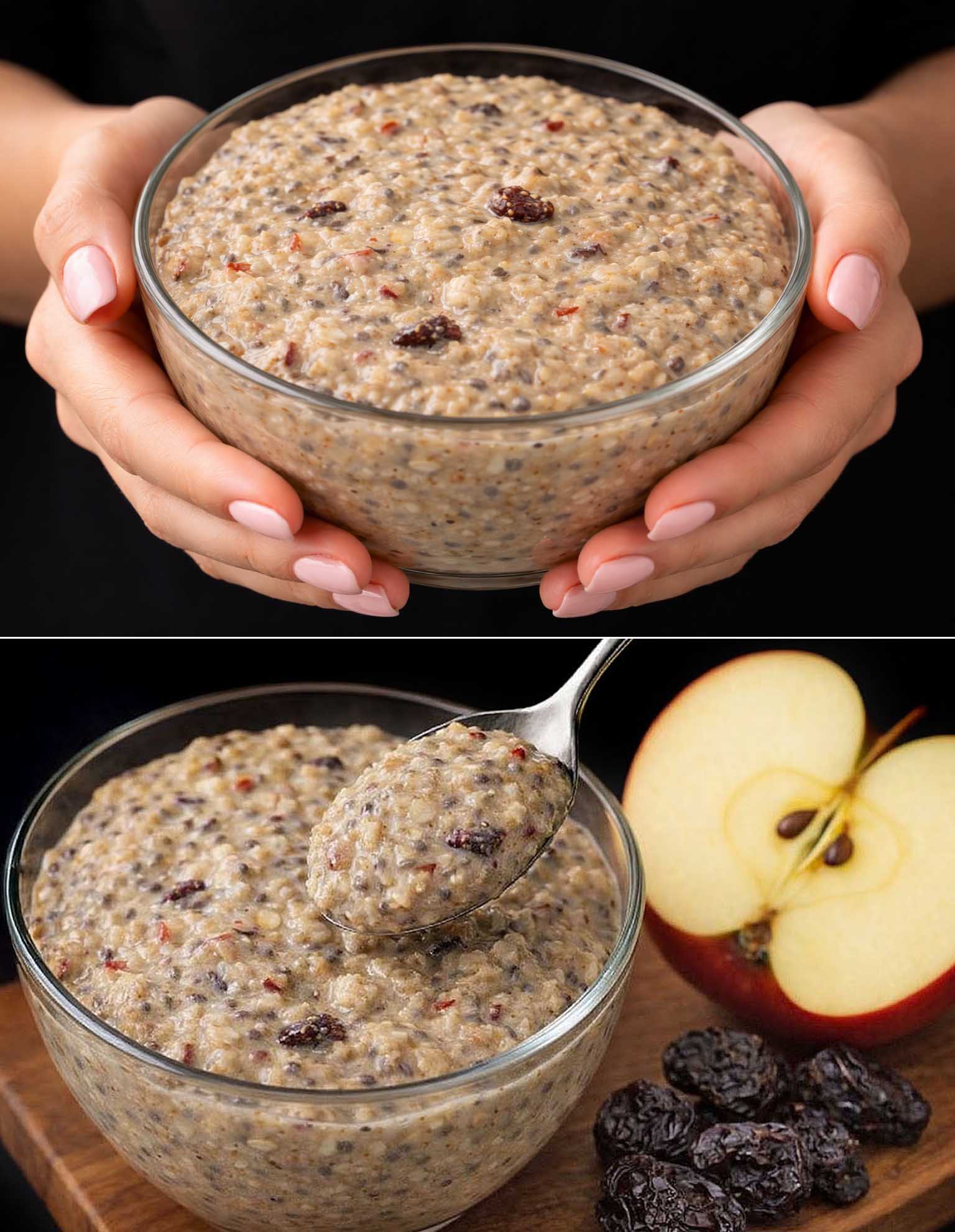 Porridge di avena, mele e chia