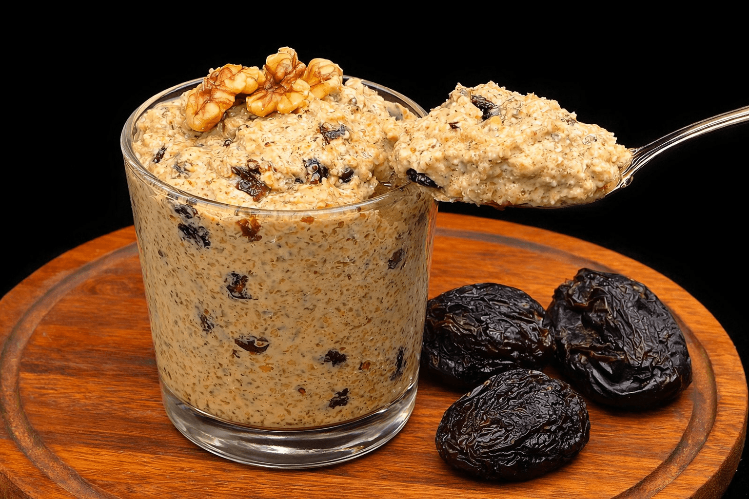 Dessert di avena, banana e prugna