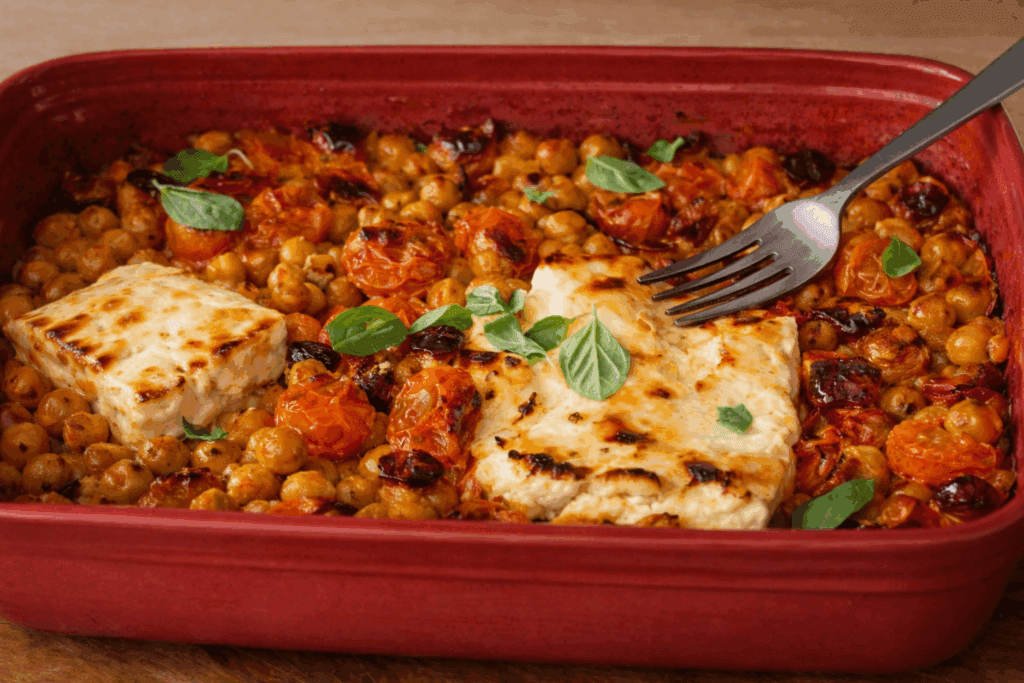 Ceci e pomodorini con feta al forno: ricetta facile e ricca di proteine, metto tutto in teglia ed è pronta in 40 minuti (con solo 420 kcal)