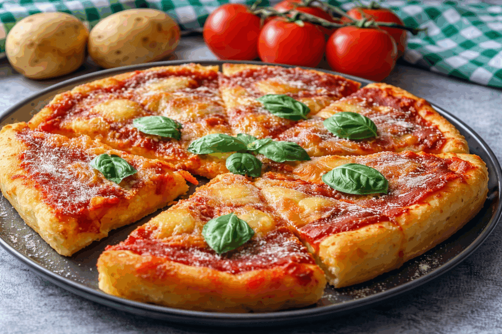 Con delle patate in dispensa è uscita questa pizza rustica filante che ormai preparo al posto della solita pizza: quando la tagli fila che è una meraviglia!