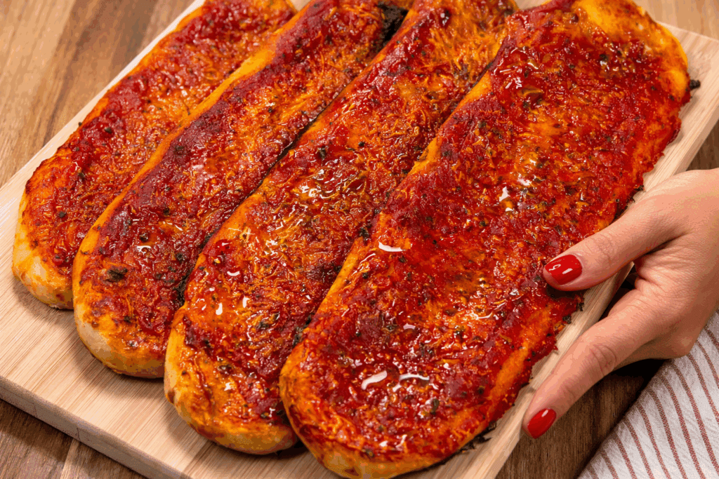 Ieri sera volevo la pizza ma non volevo aspettare, così ho fatto queste lingue di pizza sottili e croccanti pronte in appena un’ora!