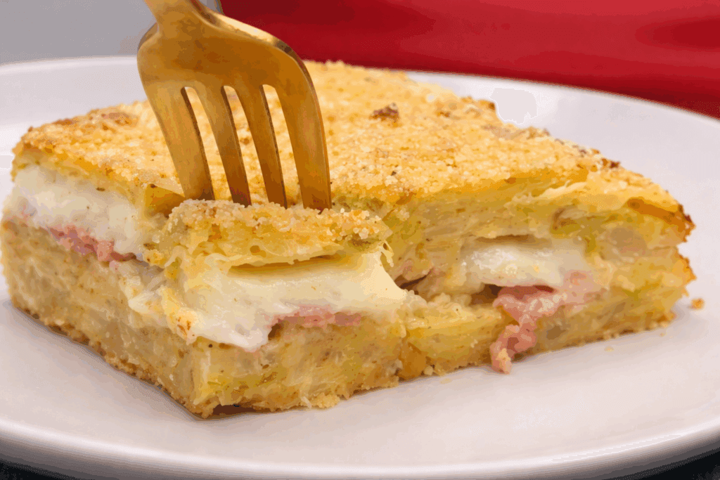 Mi tiene sazia per tutta la sera: basta una fetta di questo sformato di cavolo con prosciutto cotto: filante e facile da fare, il giorno dopo è ancora più buono!