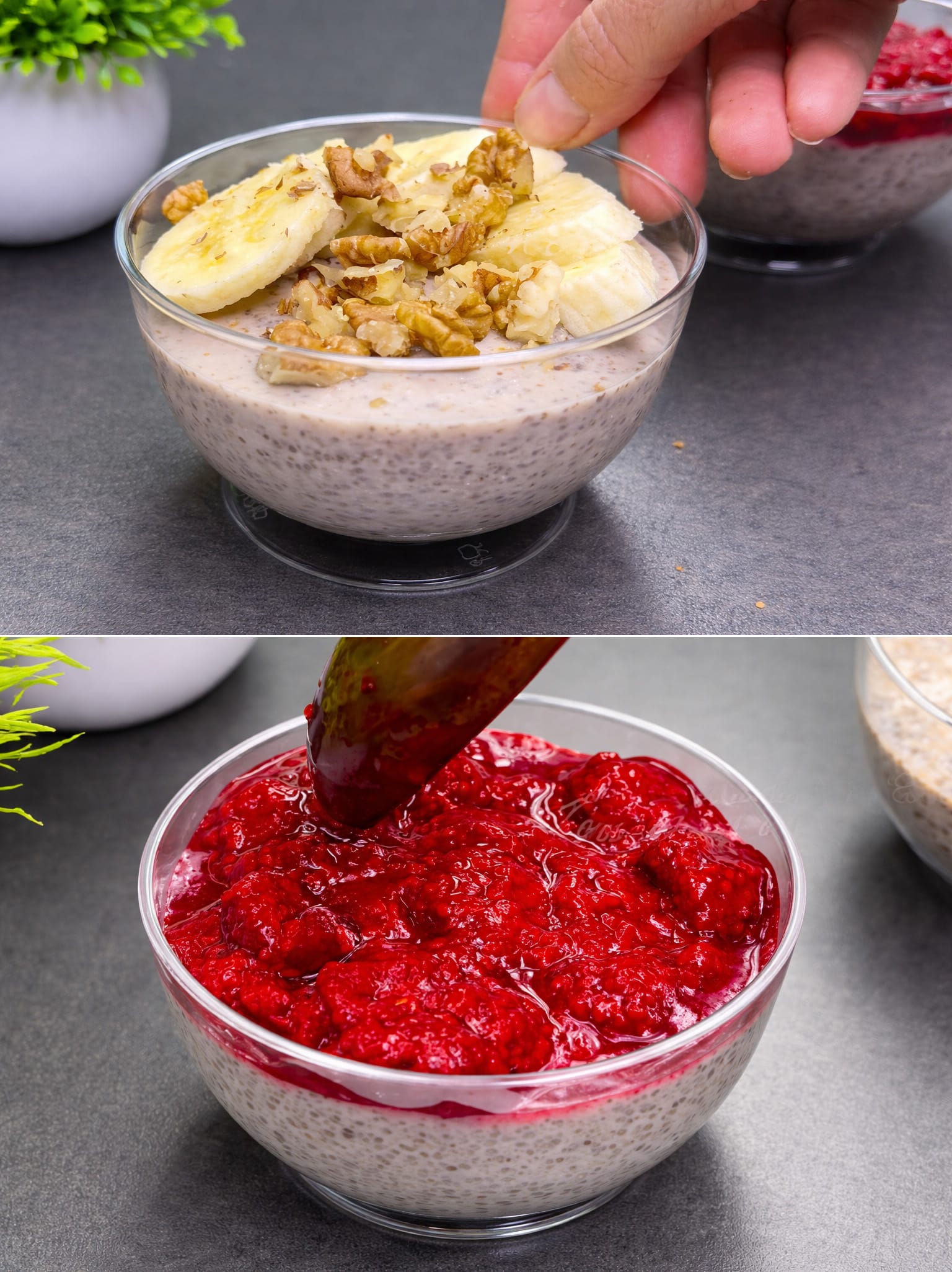 Budino ai semi di chia con banana e frutti di bosco