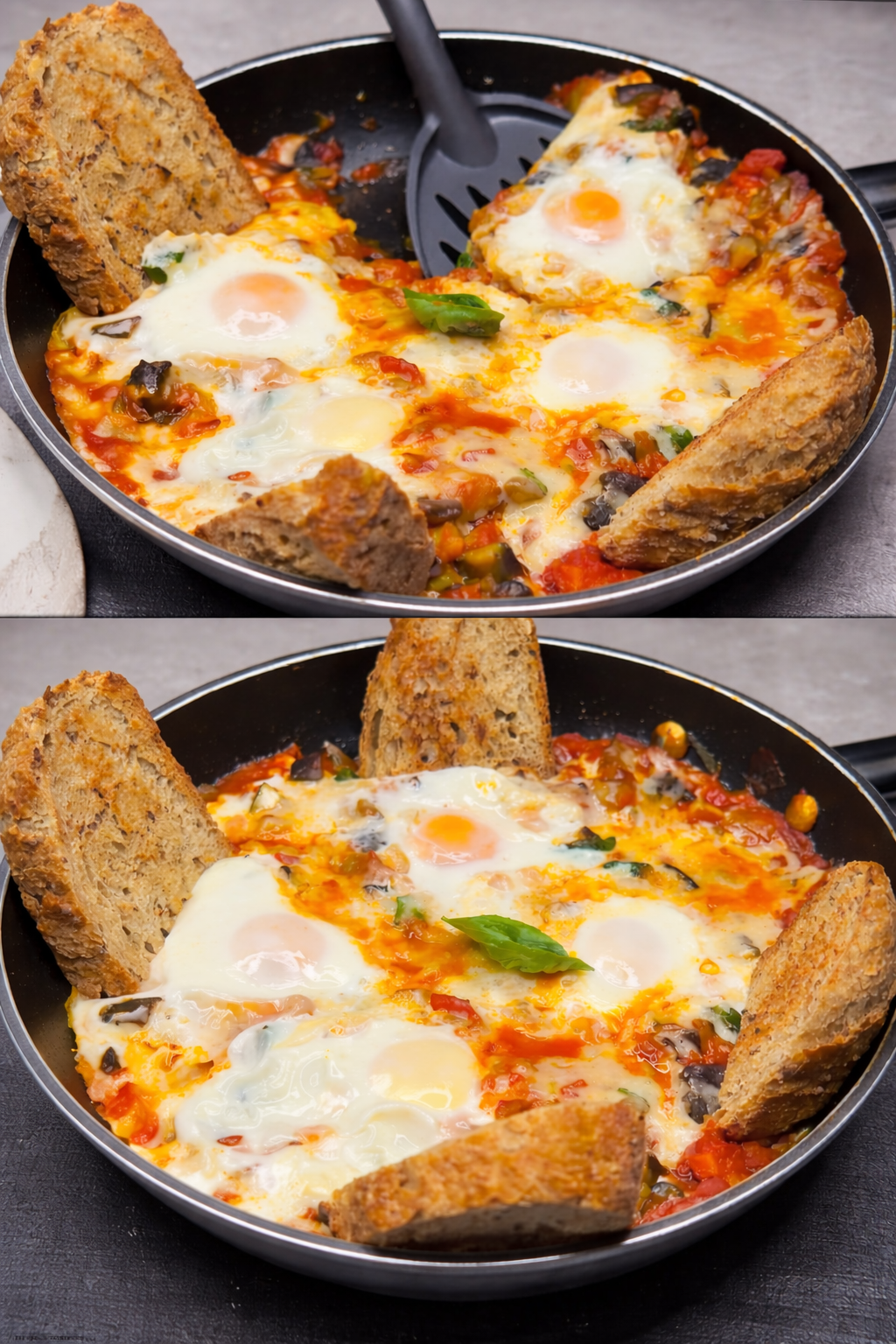 Uova in padella con melanzane