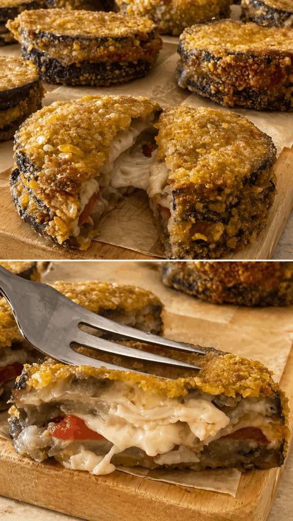 Ho farcito le melanzane a strati e sono venute fuori croccanti fuori e filanti dentro anche senza friggere nulla con solo 150 Kcal!