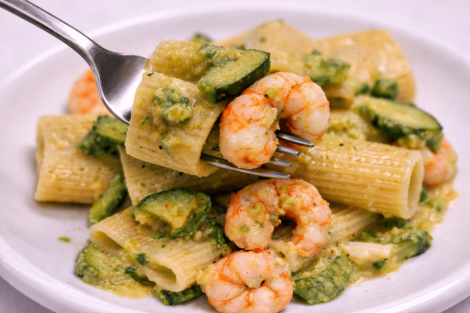 Mezzi paccheri zucchine e gamberetti