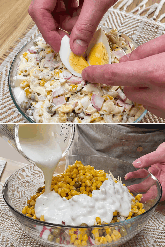 Pasta fredda con uova, prosciutto, mais e piselli: il classico piatto furbo degli anni ’90 che salva pranzo o cena, buono e già pronto in frigo!
