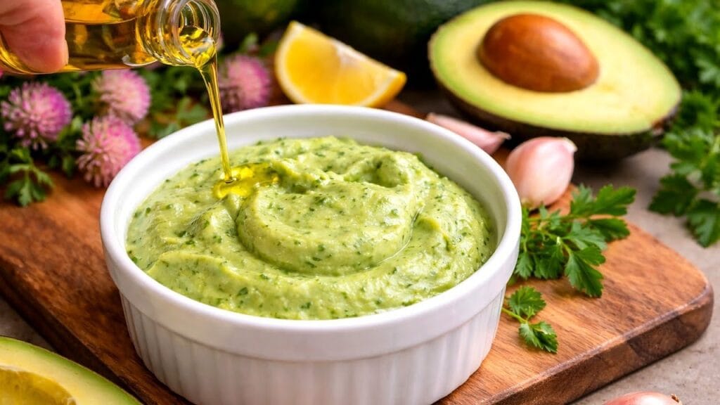 Questa maionese di avocado fatta in casa è una di quelle ricette veloci che poi finisci per usare davvero su tutto: si fa in un attimo ma ti risolve un sacco di piatti!