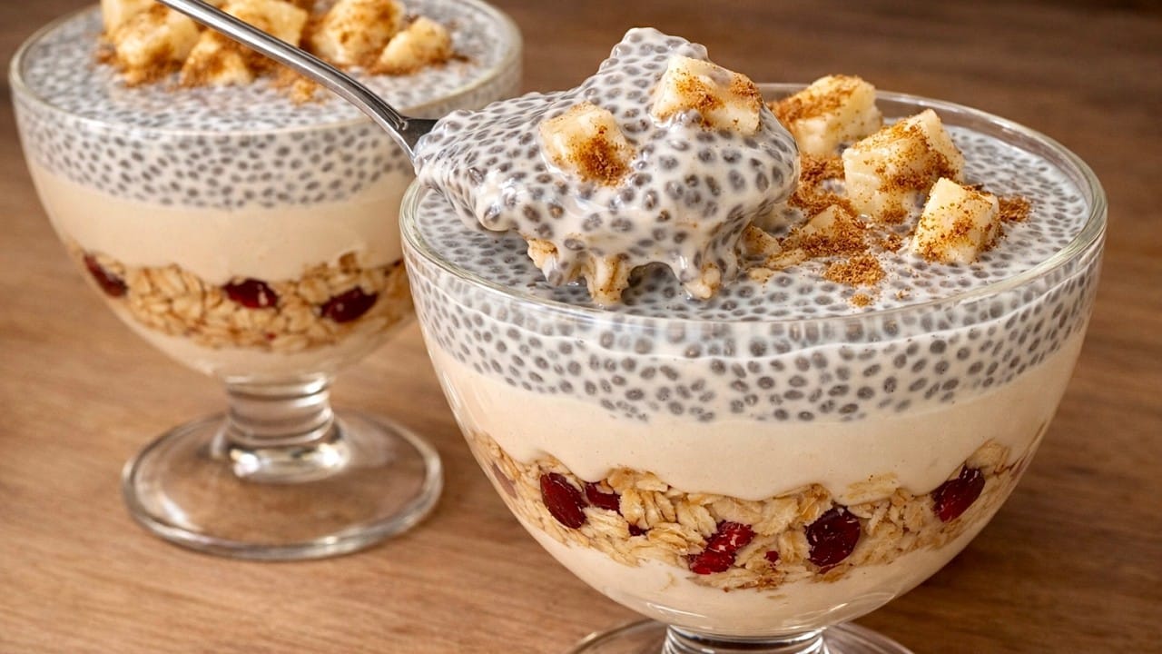 Dessert cremoso avena, chia e latte