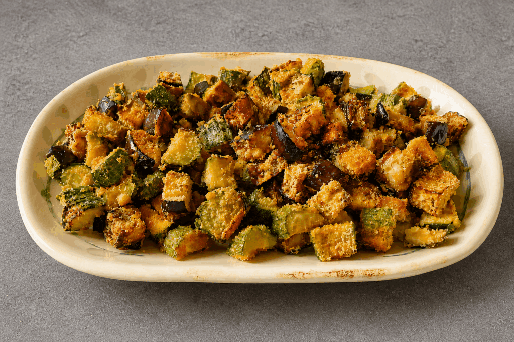 Sembrano fritte ma invece sono fatte in forno, ho messo zucchine e melanzane in teglia con pangrattato e parmigiano: sono venute croccanti e buonissime!