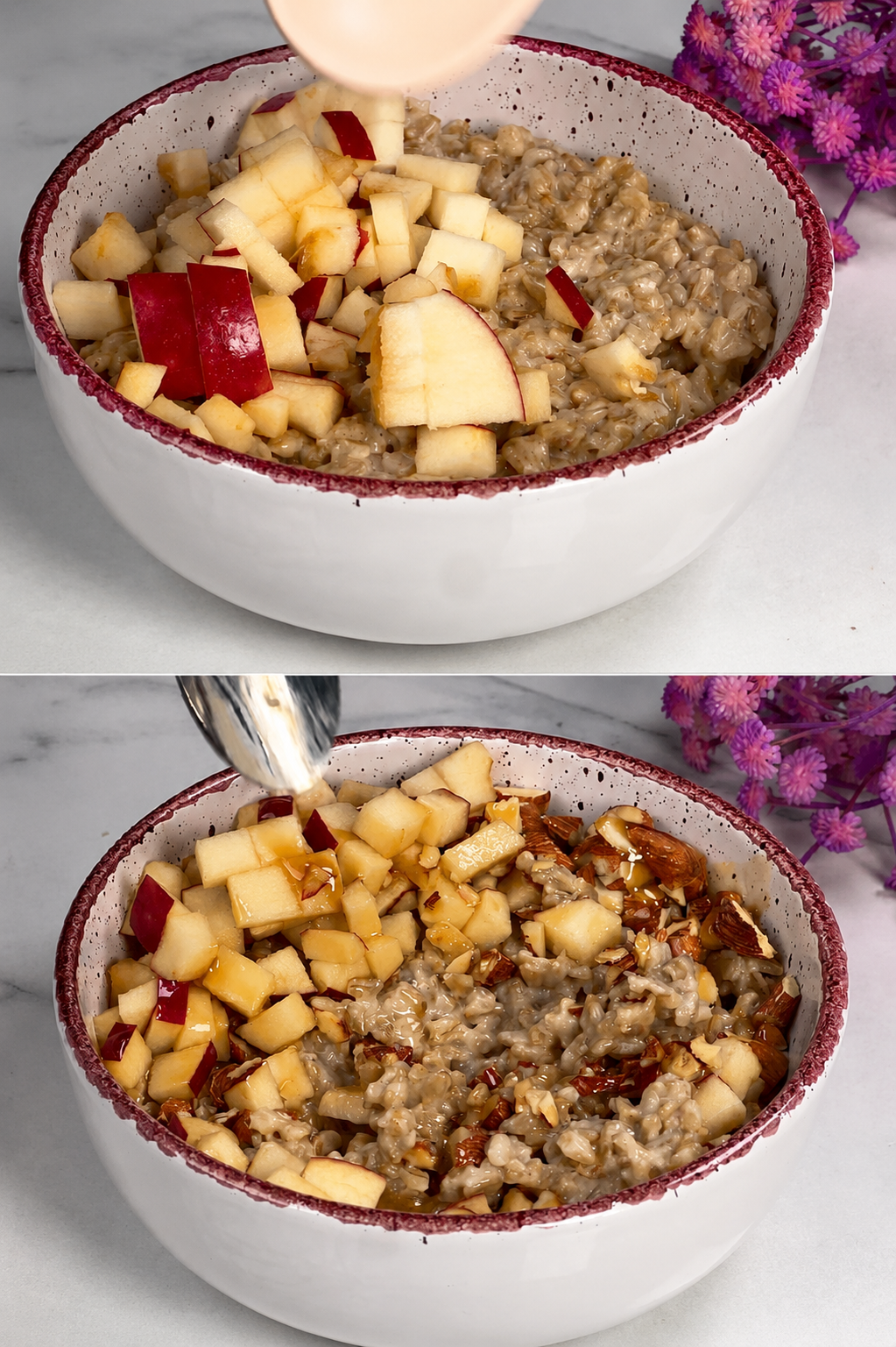 Porridge di avena, mandorle e mela