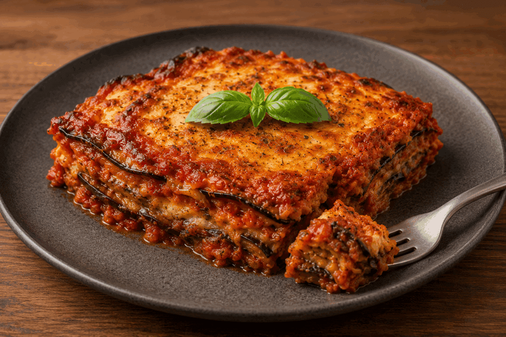 La parmigiana di melanzane senza frittura, così la può mangiare anche mia mamma che ha il colesterolo alto: non è pesante ed è buona lo stesso!