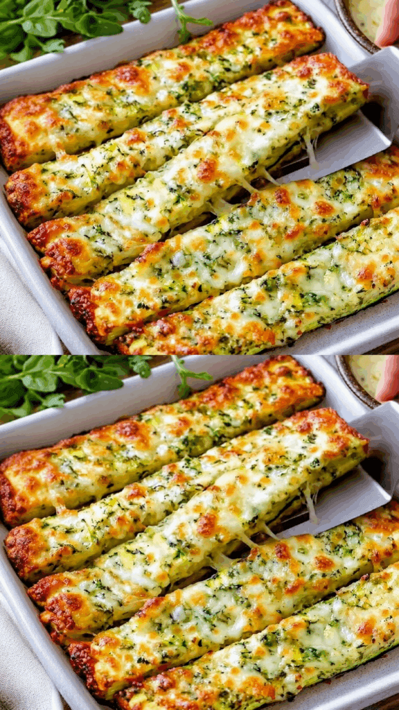 Zucchine ben strizzate, formaggio e forno: questi bastoncini di zucchine al forno sono venuti filanti, dorati e perfetti da intingere nella salsa