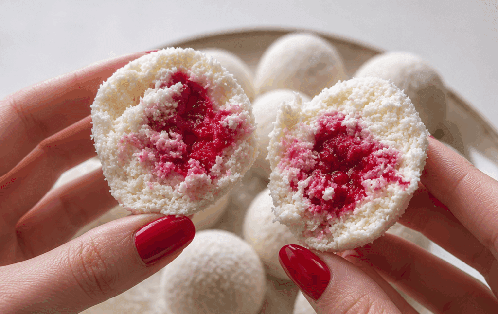 Palline cocco e lampone: sembrano Raffaello… ma si fanno in 15 minuti (e senza forno): è il mio dolce di mezzanotte sicuro e sano!