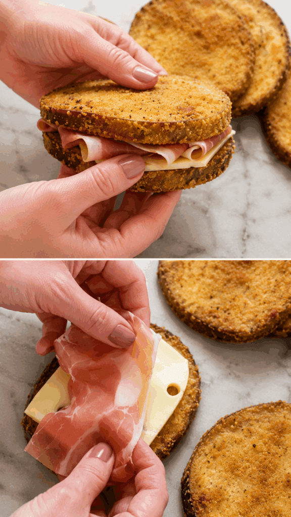 Stasera mi sono fatta questi bei toast di melanzane con prosciutto e formaggio: la cosa bella è che non sono fritti ma al forno e con solo 290 Kcal!