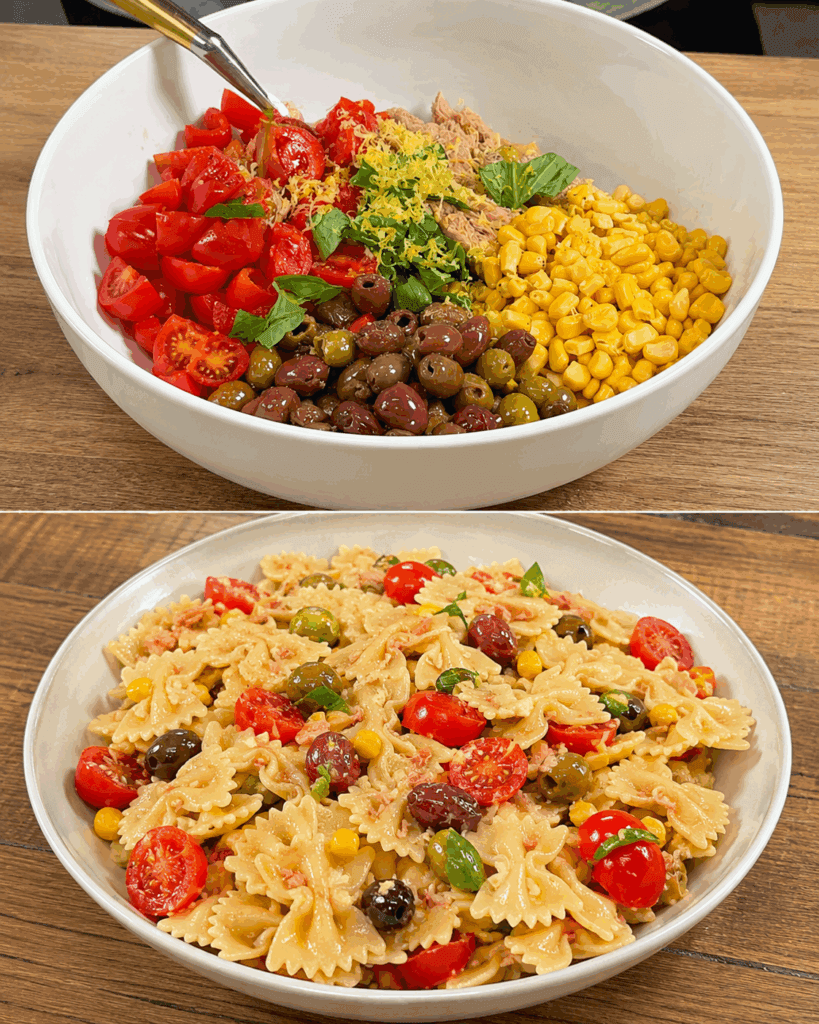 Con farfalle, tonno, mais e pomodorini preparo una pasta fredda estiva facile, buona e fresca: la preparo in anticipo così la tengo già pronta!
