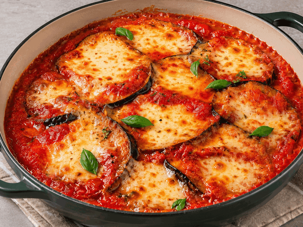 Queste melanzane alla pizzaiola senza frittura sono leggere, vegetariane e perfette per una cena sana e nutriente: filanti e golose