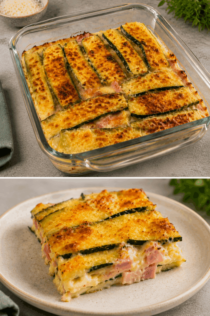 Ho messo le zucchine a crudo a strati con prosciutto e mozzarella, e in forno è venuta una parmigiana filante spettacolare
