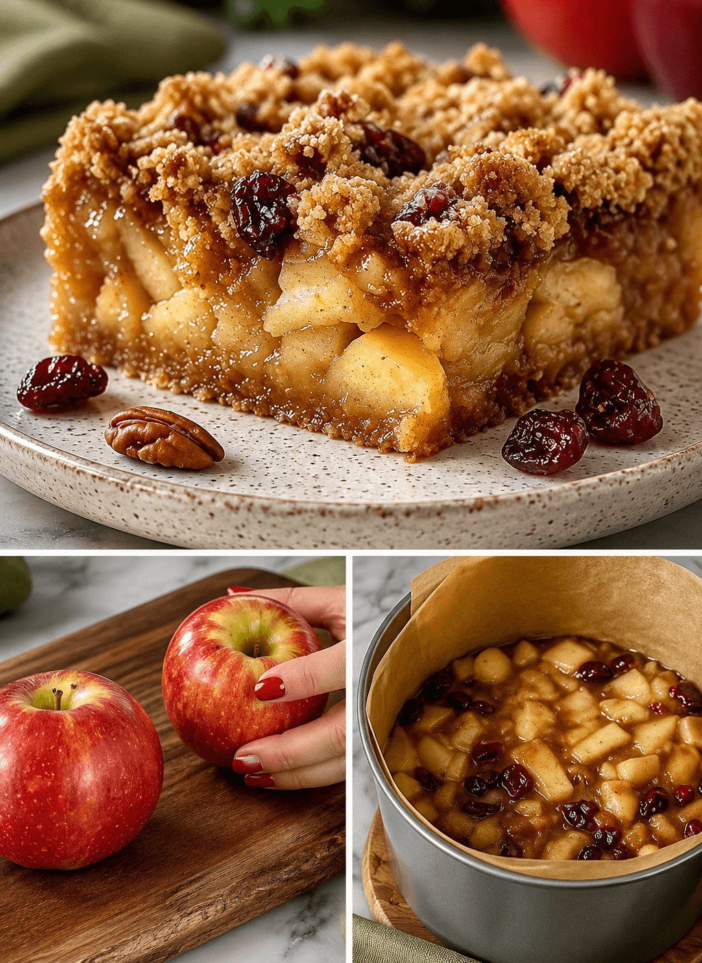 Torta crumble di mele con avena e noci