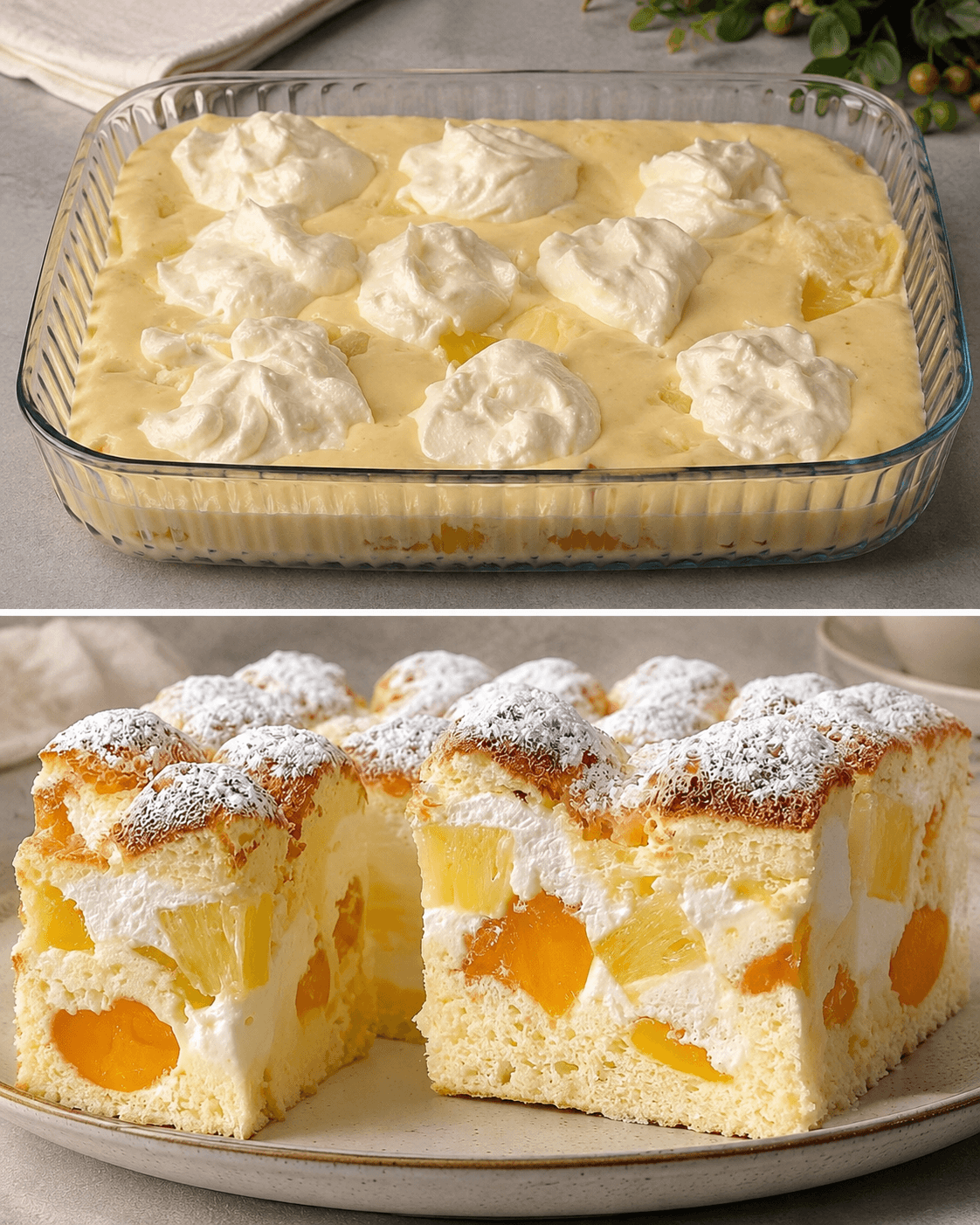 Torta con ricotta, pesche e ananas