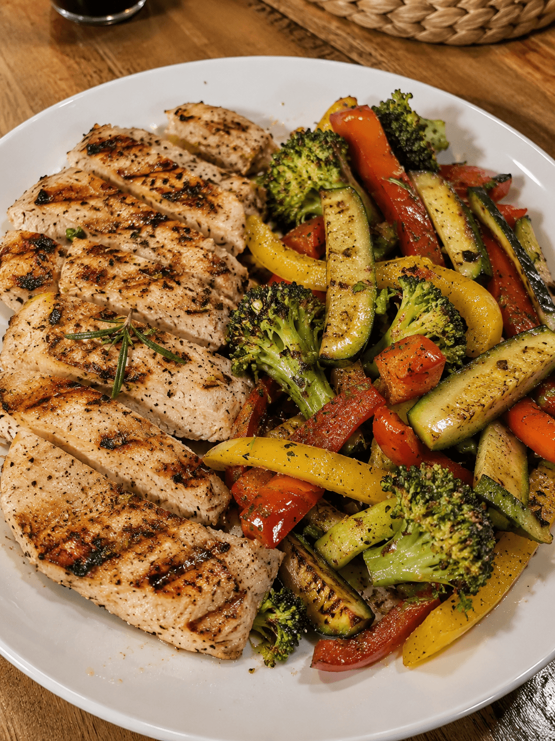 Pollo alla griglia con verdure saltate