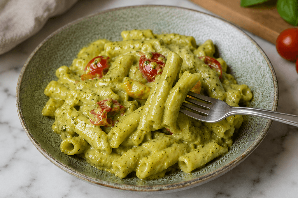 Pasta ricotta, basilico e pomodorini