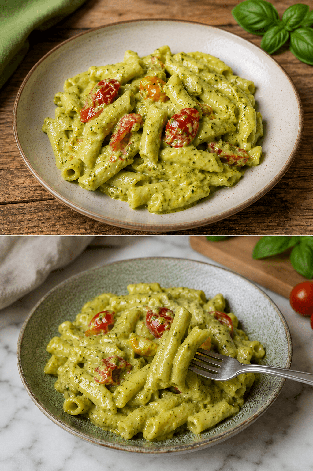 Pasta ricotta, basilico e pomodorini