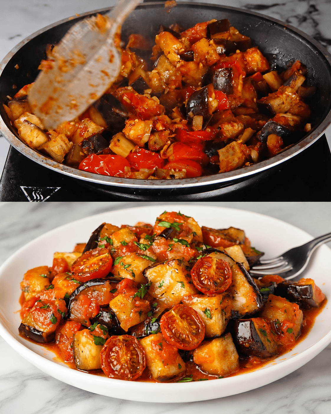Melanzane e pomodorini in padella