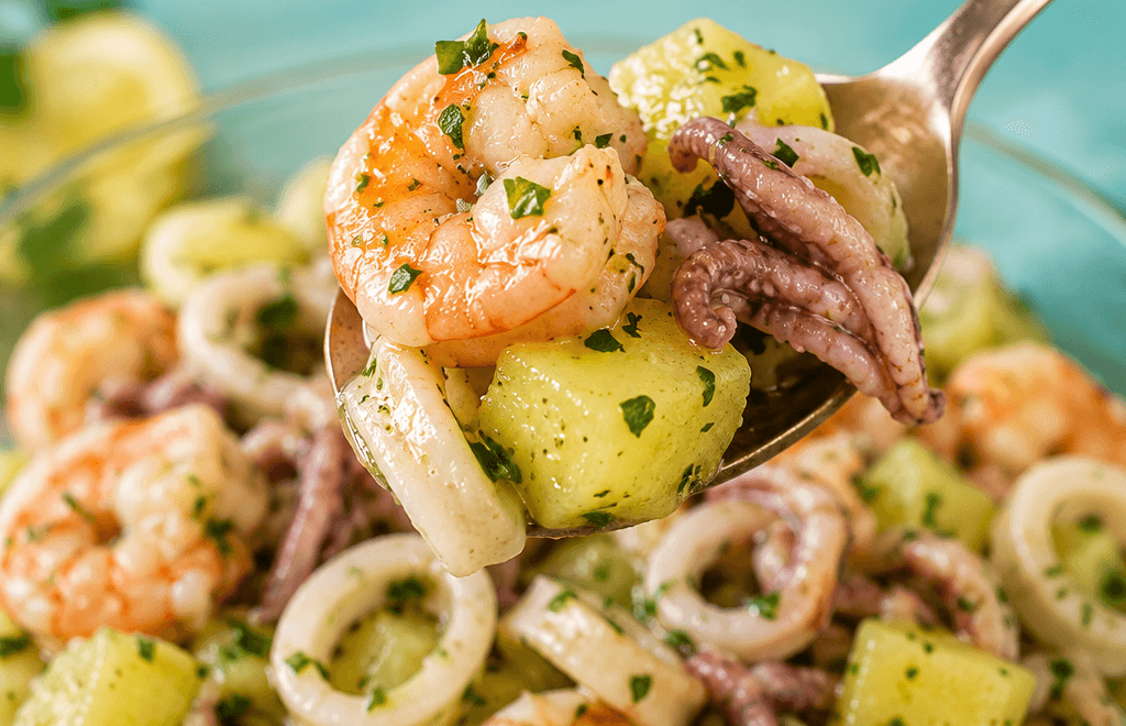 Insalata di calamari gamberi e patate