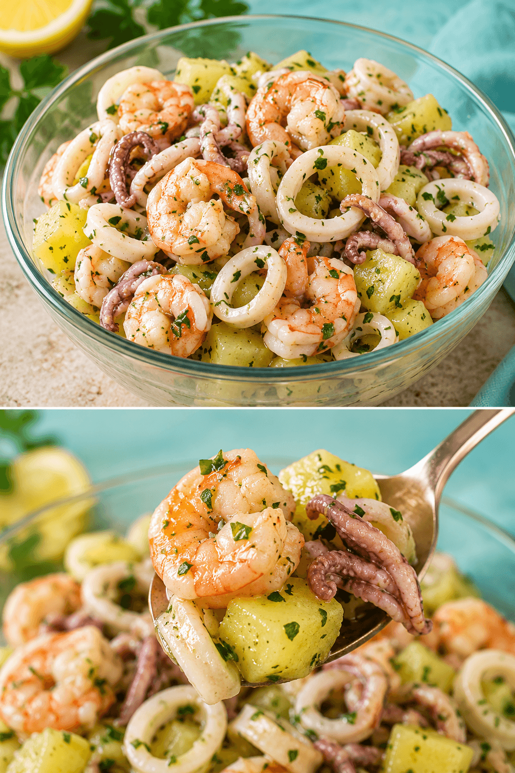Insalata di calamari gamberi e patate