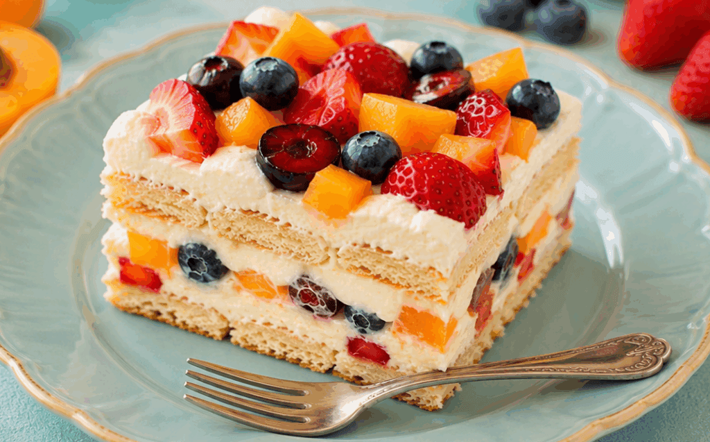 Ho alleggerito molto il tiramisù alla frutta: ha una crema furba senza uova, senza panna e senza mascarpone (mi ha salvato l’estate)