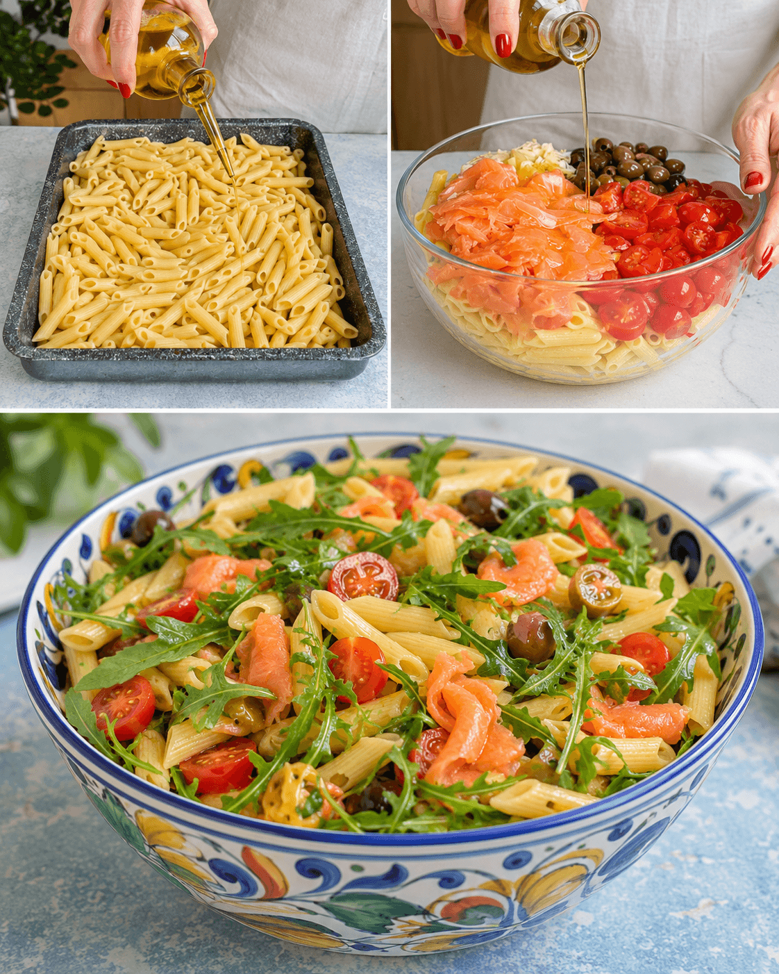 Pasta fredda salmone, rucola e pomodorini