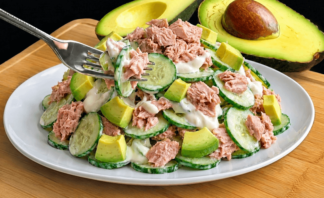 Insalata di avocado, uova, tonno e cetrioli