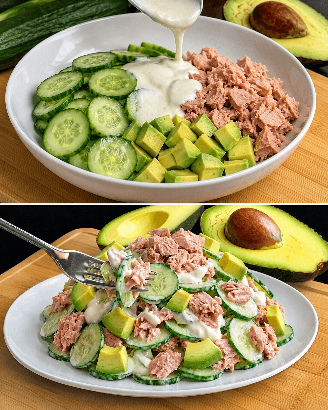 Insalata di avocado, uova, tonno e cetrioli