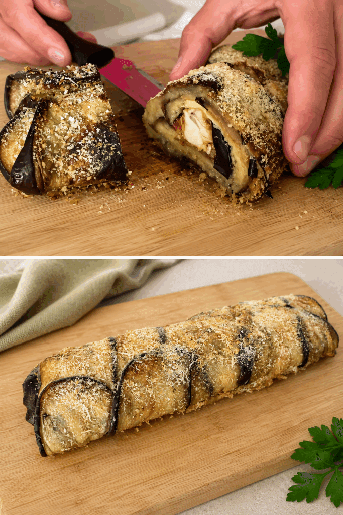 Ho fatto questo rotolo di melanzane al forno e sembrava una parmigiana arrotolata: morbido, filante e con la crosticina sopra che fa venire fame subito