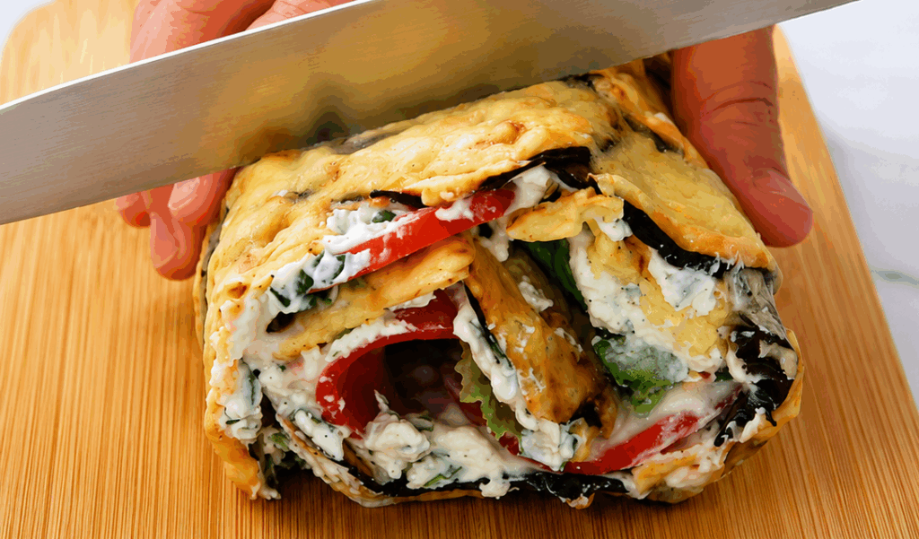 Ho preparato questo rotolo di melanzane con ricotta, pomodoro e insalata: perfetto per tenermi leggera e non appesantirmi con questo caldo!