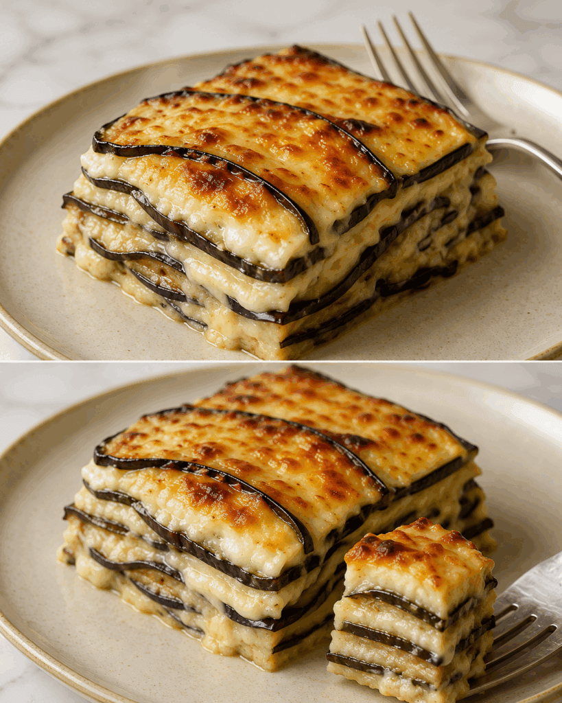 La parmigiana bianca di melanzane la faccio senza friggere nulla, è la mia versione furba: viene cremosa, filante e con quella crosticina sopra che sembra quasi una lasagna