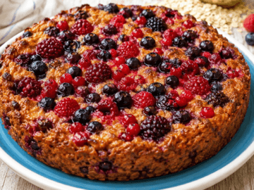 Torta fiocchi d’avena, banane e frutti di bosco