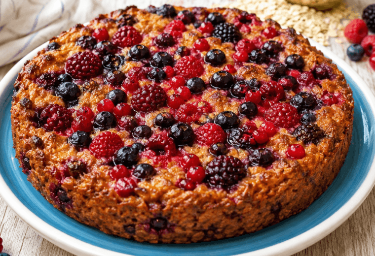 Torta fiocchi d’avena, banane e frutti di bosco
