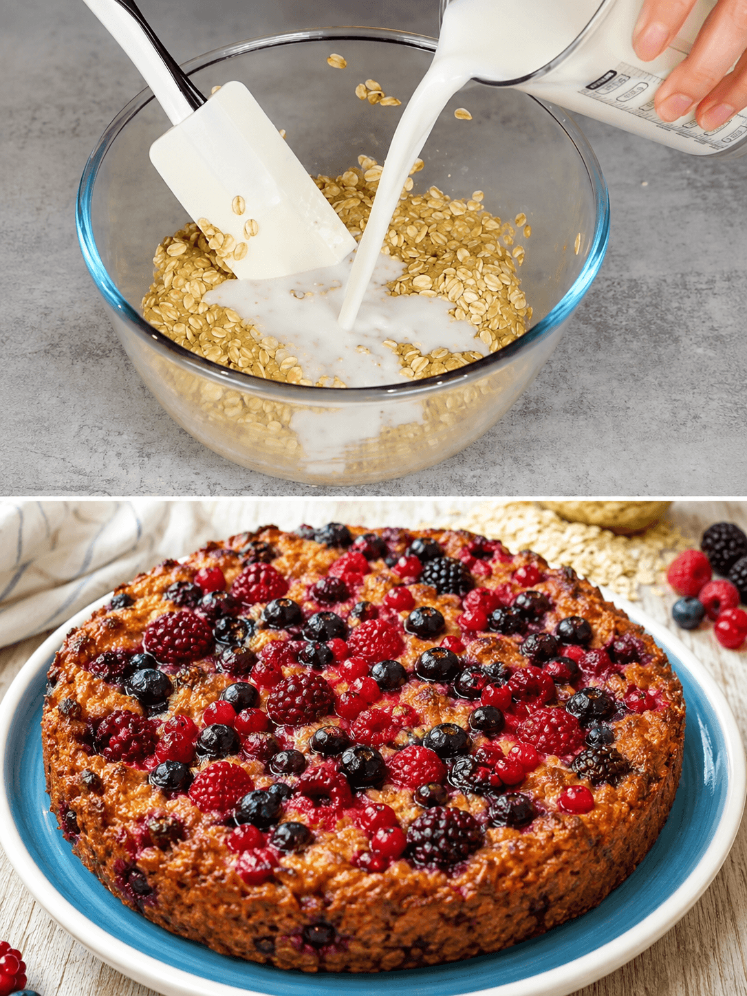 Torta fiocchi d’avena, banane e frutti di bosco